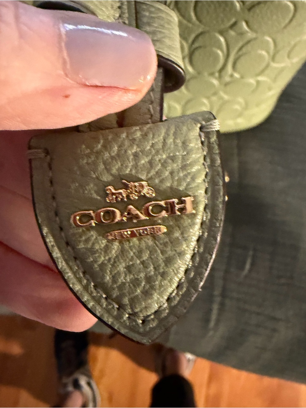 Coach Sage Green Embossed Pebbled Leather Drawstring Bucket Bag with Pouch - Picture 5 of 12